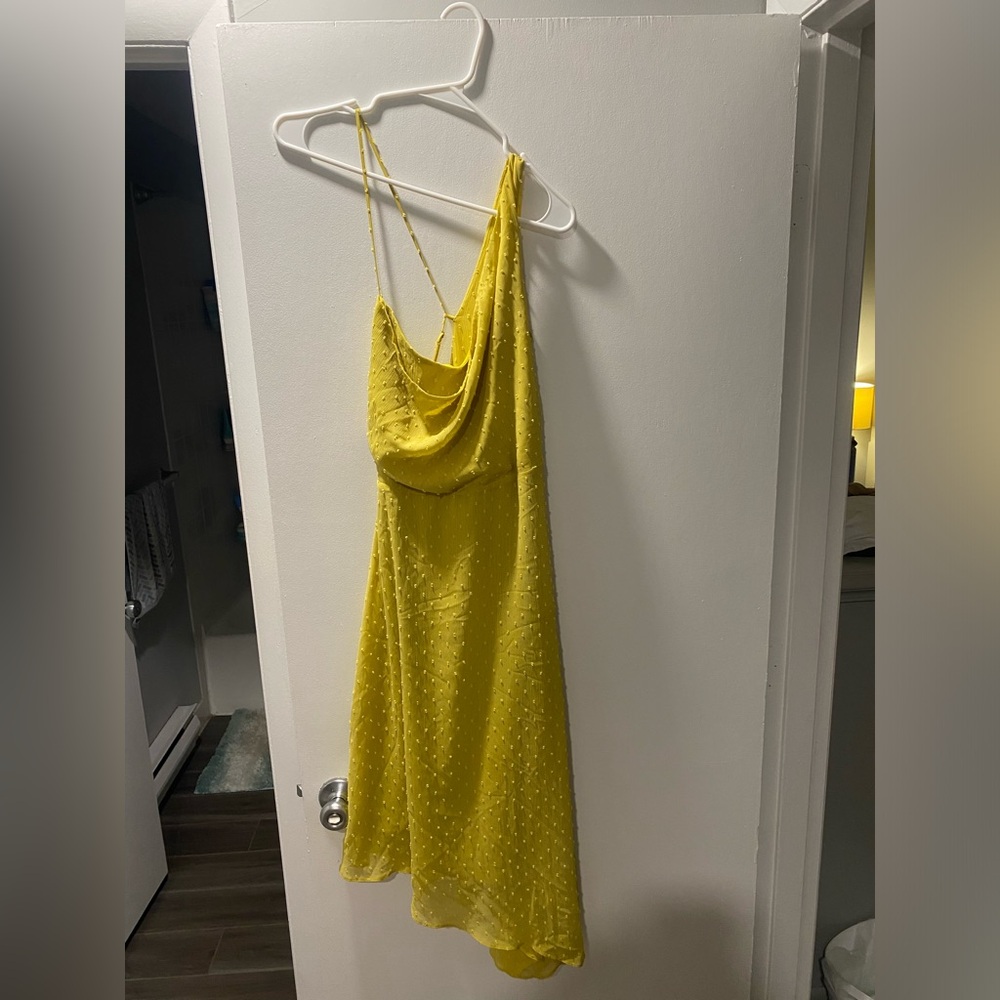 Lulus Take a Chance on Romance Lime Green Swiss Dot Asymmetrical Dress